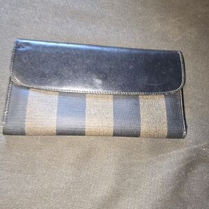 Vintage Fendi Pequin Black and Tan Striped Continental Wallet